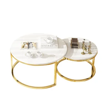 Круглый металлический мраморный журнальный столик в современном простом стиле, мини-чайный столик для отдыха, прочная мебель для домашнего декора квартиры.