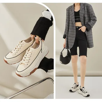 Новые женские кроссовки на платформе, Женская повседневная обувь, женская парусиновая теннисная женская обувь на толстой шнуровке