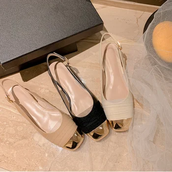 BCEBYL Весенне-летняя мода, Новые Металлические элегантные повседневные босоножки с квадратным носком на низком каблуке, Женская обувь Zapatos Mujer
