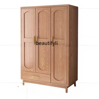 Шкаф для одежды в небольшой квартире из массива дерева, простой 3-дверный шкаф для спальни, мебель для гардероба из ротанга