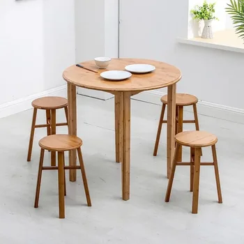 Круглый стол из утолщенного бамбука, Обеденный стол, Простые обеденные столы, Студенческий письменный стол, Простая мебель для столовой из массива дерева