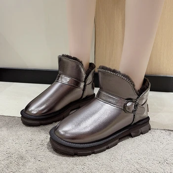 Женская обувь 2023, Высококачественные женские ботинки с пряжкой на ремне, Модные повседневные ботинки с круглым носком, женские Новые зимние ботинки на плоской подошве и низком каблуке.