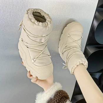 Обувь, женские ботинки, ботинки с круглым носком, женская зимняя обувь на плоской подошве, Австралия, Лолита, до середины икры, 2023, резина до середины икры, сплошной снег