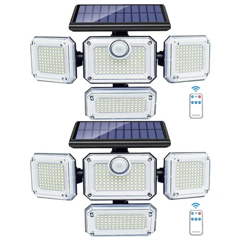 Солнечные фонари, наружный датчик движения, 333 светодиодных прожектора, солнечные настенные светильники, наружные фонари с 2 пультами дистанционного управления