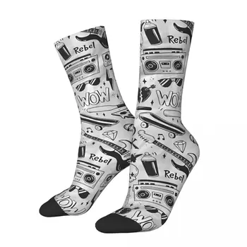 Забавные мужские носки с рисунком в стиле рок-музыки, винтажный уличный стиль в стиле рок-н-ролла, бесшовные носки для экипажа, подарочный рисунок с принтом