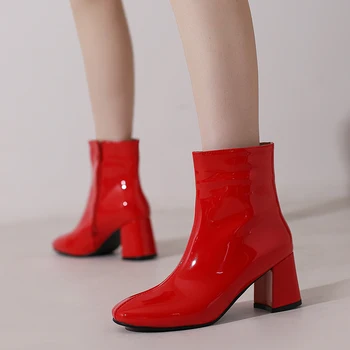 Новинка 2023 года, женская обувь с боковой молнией Мартин сапоги Удобные ботильоны на высоком каблуке, модные черные, красные, белые вечерние туфли, большие размеры 33-50