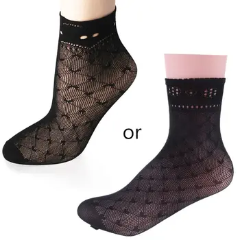 Женские Сексуальные летние короткие носки-лодочки выше щиколотки в сетку с черным цветочным кружевом