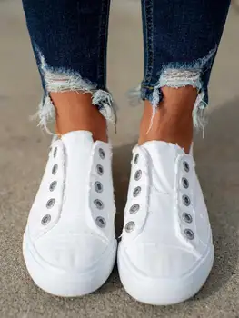 Женские парусиновые кроссовки без застежки с круглым носком на плоской подошве, парусиновая обувь на платформе, классические однотонные кроссовки на шнуровке, уличная обувь для прогулок