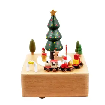 Рождественская музыкальная шкатулка для детей, Деревянная Маленькая музыкальная шкатулка, креативные Рождественские украшения, вращающиеся детские игрушки для новогодней вечеринки