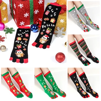 1 пара Рождественских носков с пятью пальцами, хлопковые теплые носки с мягким носком с принтом, Женские Мужские забавные Зимние Новогодние подарки