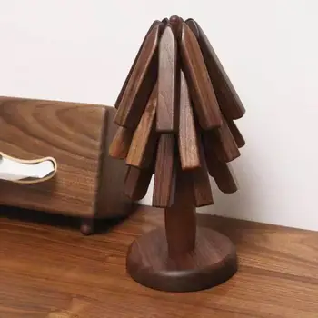 Деревянные кухонные принадлежности, полированная деревянная подставка для столовых приборов, Термостойкий изоляционный коврик в форме дерева, защищающий стол от перегрева для кастрюль