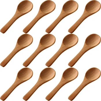 250 Штук Маленьких Деревянных Ложек Mini Nature Spoons Деревянная Чайная Ложка Для Меда Кухонные Ложки Для Приправ (Светло-коричневые)