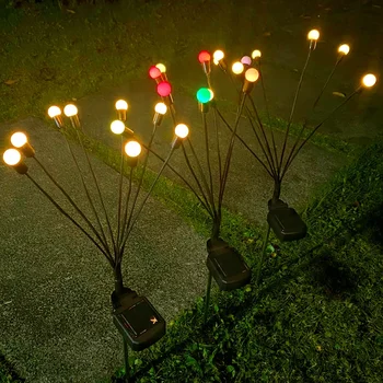 6 Светодиодных Солнечных Садовых Солнечных Огней Firefly Lights Газонные Фонари Наружный Водонепроницаемый Покачивающийся Свет для Украшения Дорожки Внутреннего Дворика