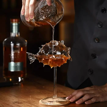 Персонализированные Стеклянные стаканчики для иглобрюха, креативные Бокалы для коктейлей, Прозрачные стаканчики для сока, Забавный Стеклянный стаканчик в форме рыбки