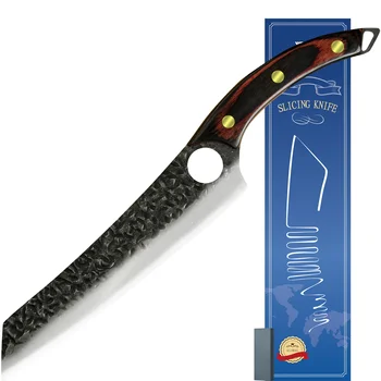 8,5-дюймовый японский нож для сашими 3Cr13 Шеф-повара из нержавеющей стали для лосося, Изогнутая деревянная ручка, нож для филе, рыбы, суши