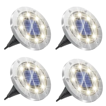 4 шт. наземные фонари, улучшенные солнечные наземные фонари, 8 светодиодных водонепроницаемых дисковых фонарей для сада Простота установки, простота в использовании
